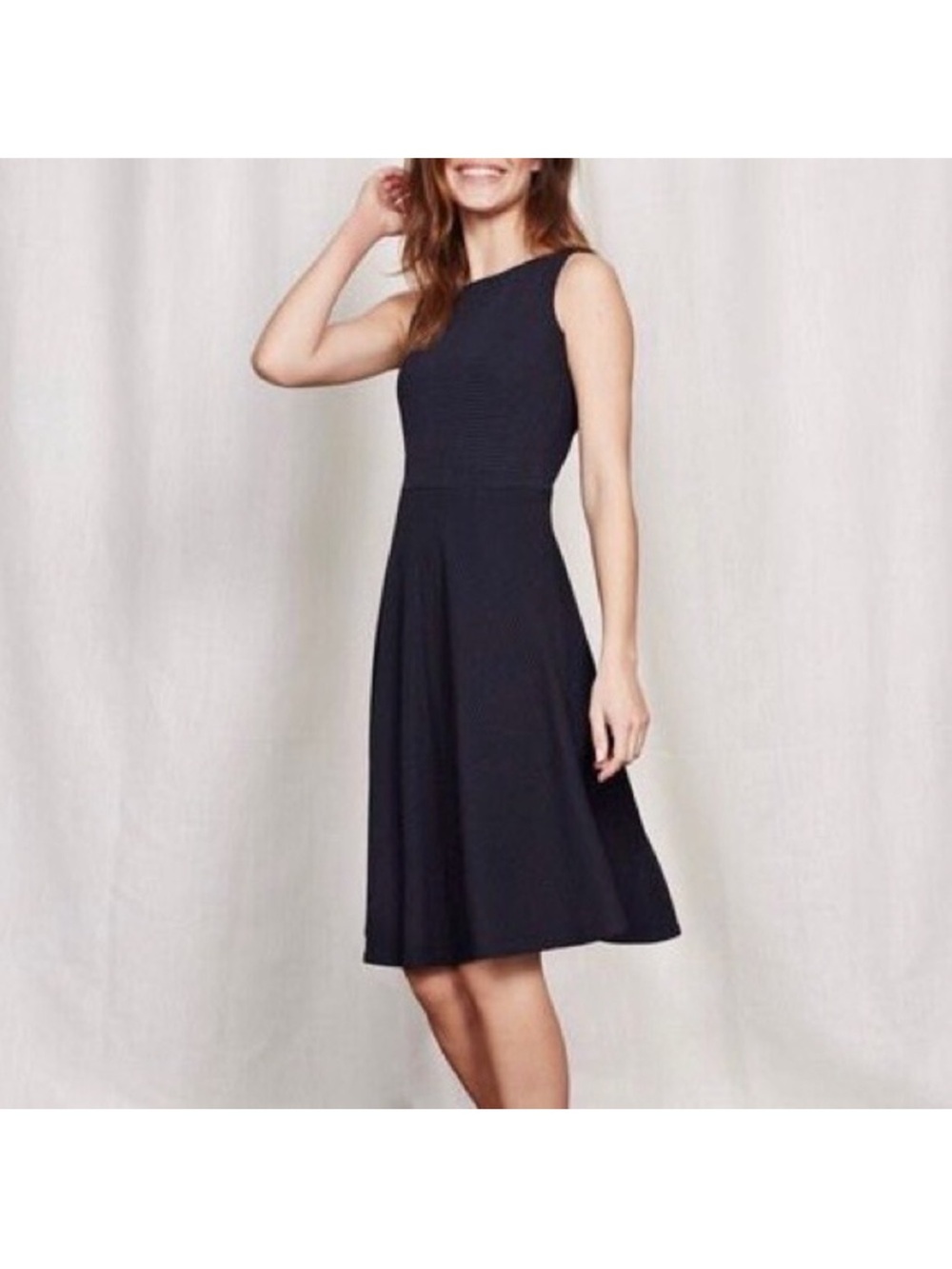 Boden Hattie Ribbed Knit Fit & Flare Dress Navy Blue Sleeveless